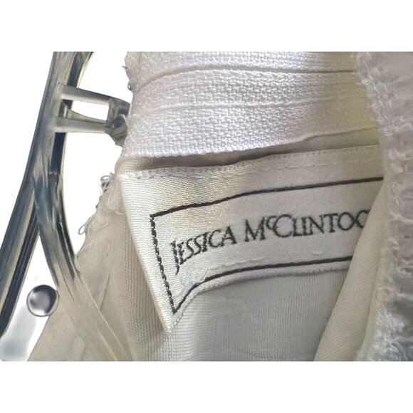 Jessica McClintock White Lace-Trimmed Dress Short Flutter Sleeves Wedding - Picture 6 of 6